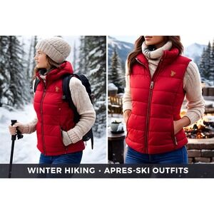 U.S. Polo Assn Red Puffer Vest Women's L Lightweight Quilted‎ Zip Up Sleeveless